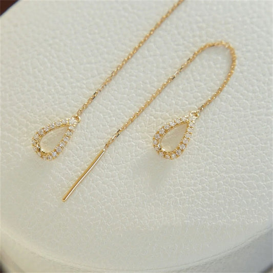 Aretes Colgantes Gota con Rhinestones – Elegantes y Minimalistas, Diseño Delicado y Femenino