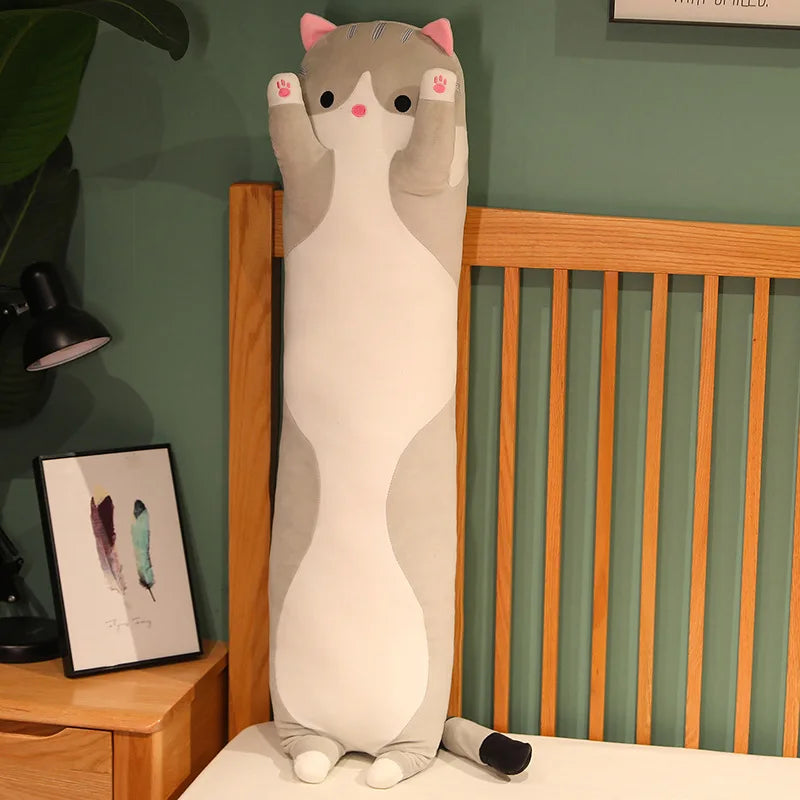 Peluche Gato Largo 130cm Suave y Decorativo, Almohada Peluche Antiestrés