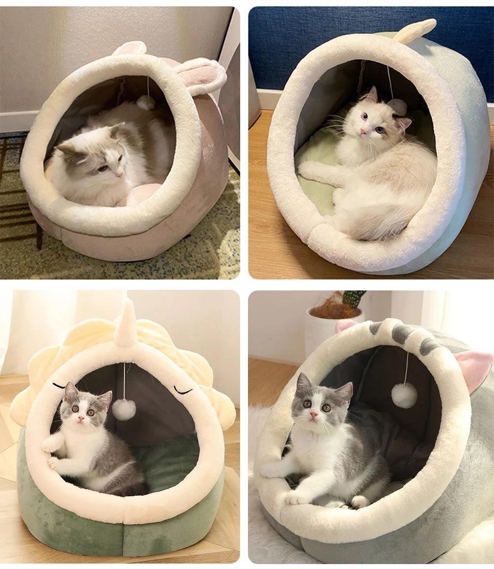 Cama Tipo Nido para Gatos con Cojín Reversible y Juguete Colgante