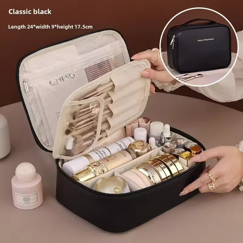 Organizador de Maquillaje Portátil de Doble Capa – Estuche de Viaje