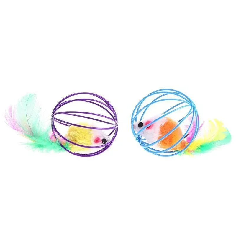 Juguete Interactivo para Gatos Pelota con Ratón y Plumas