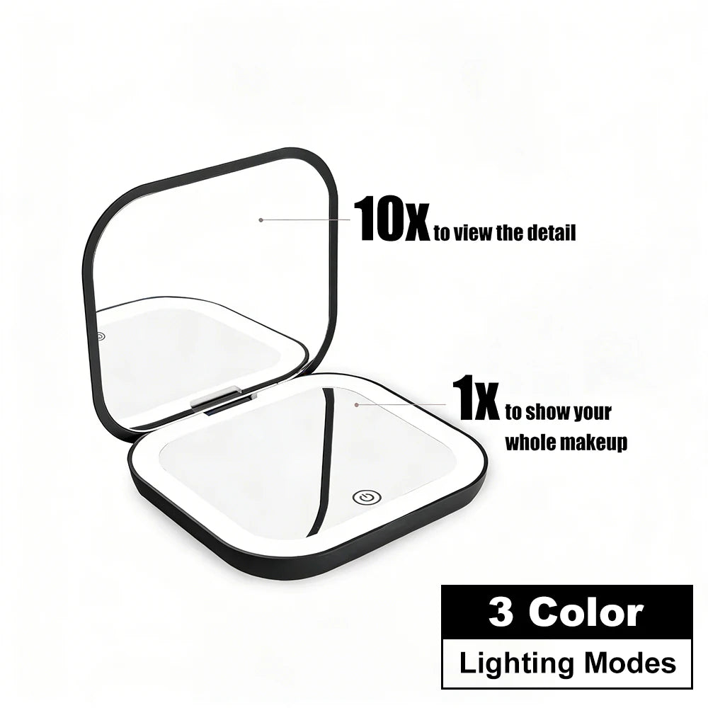 Espejo de Bolsillo con Aumento y Luz LED para Maquillaje