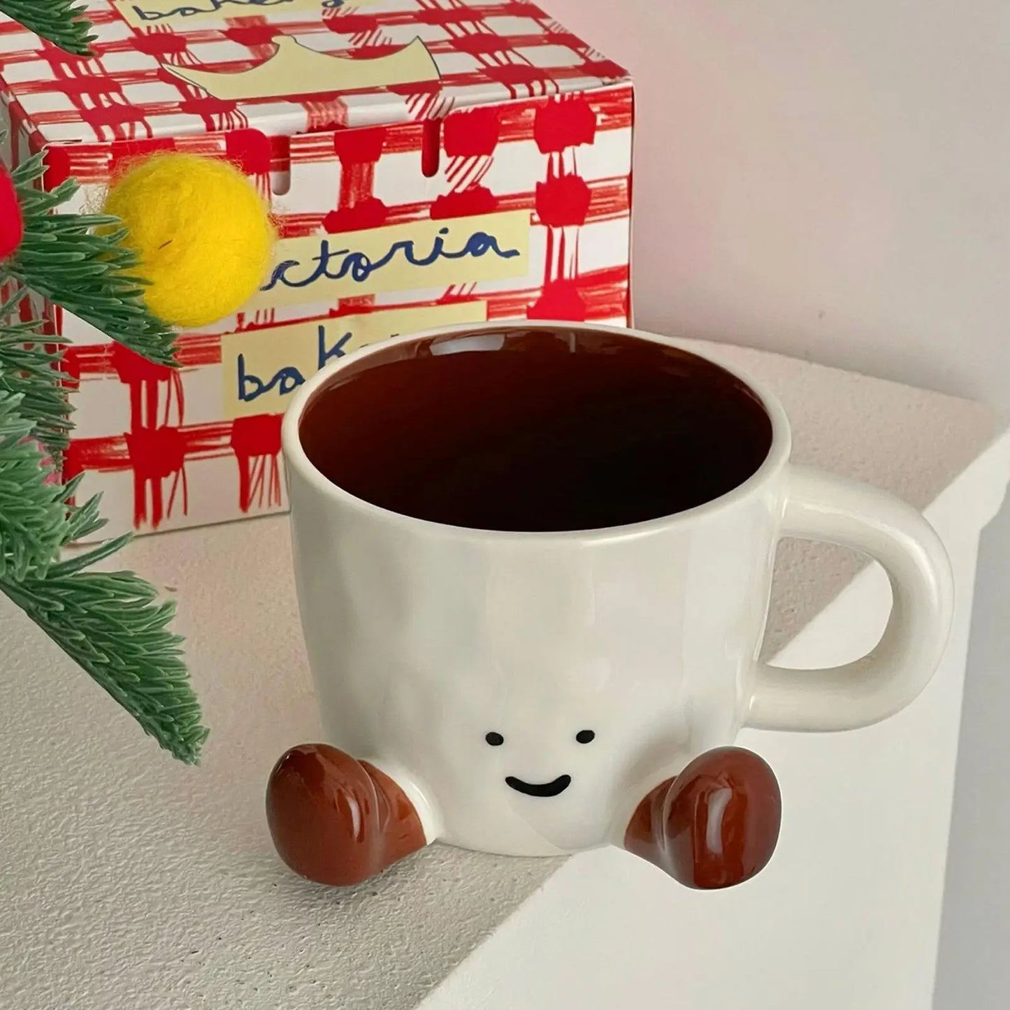 Taza de Cerámica con Pies y Carita Sonriente - Mug Adorable 400ml