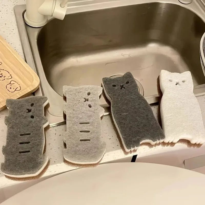 Esponjas de Cocina con Forma de Gato | Set de 4 Esponjas para Lavar Platos