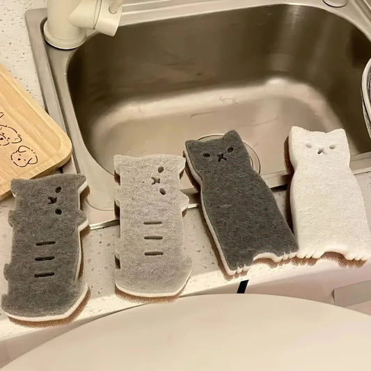 Esponjas de Cocina con Forma de Gato | Set de 4 Esponjas para Lavar Platos