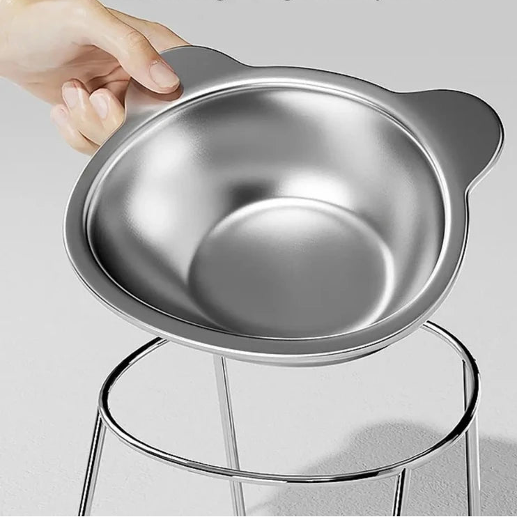 Comedero Elevado para Gatos Acero Inoxidable - Antiestrés para Bigotes