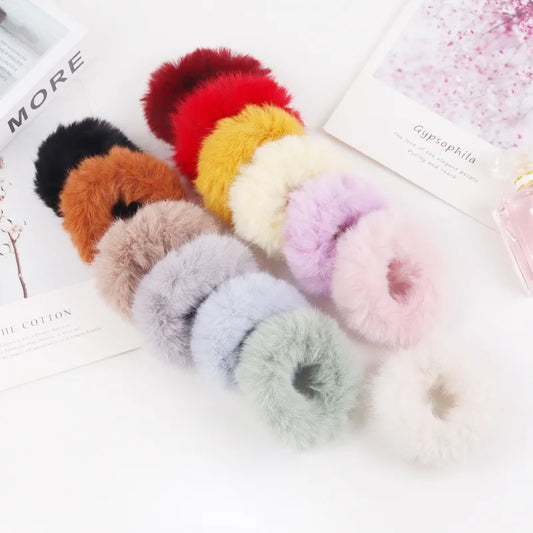 Scrunchie de Peluche, Felpa para Cabello | Liga de Pelo Suave Invierno