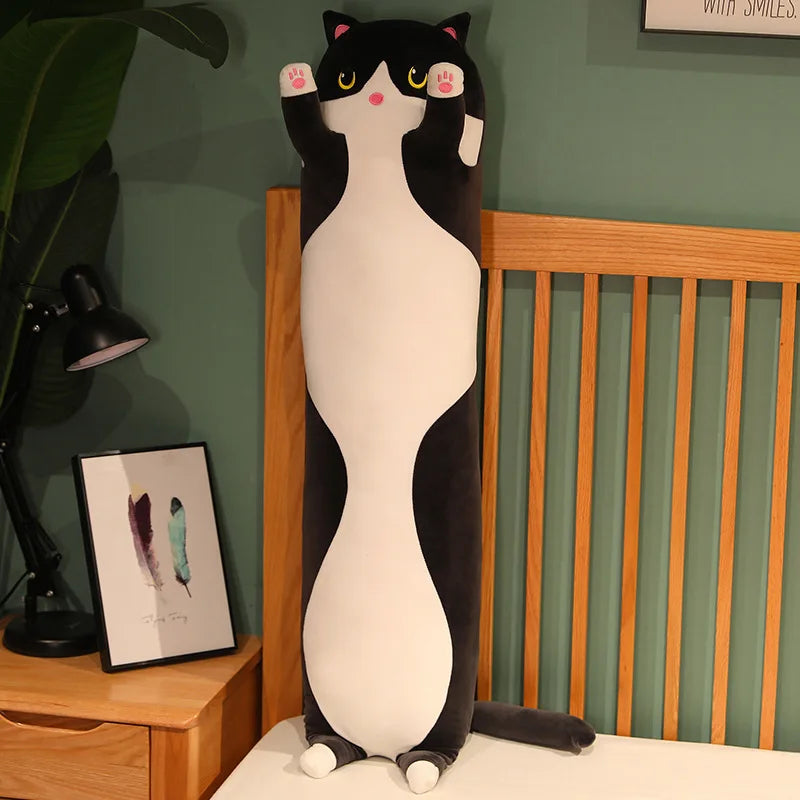 Peluche Gato Largo 130cm Suave y Decorativo, Almohada Peluche Antiestrés