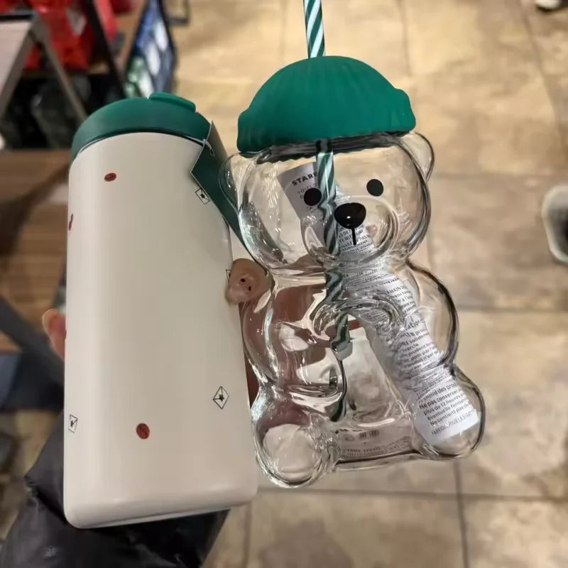 Taza de Oso de Cristal 500ml - Botella Transparente para Café y Leche