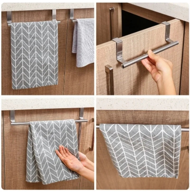 Toallero Colgante para Puerta o Gabinete de Cocina | Barra de Acero Inoxidable sin Instalación