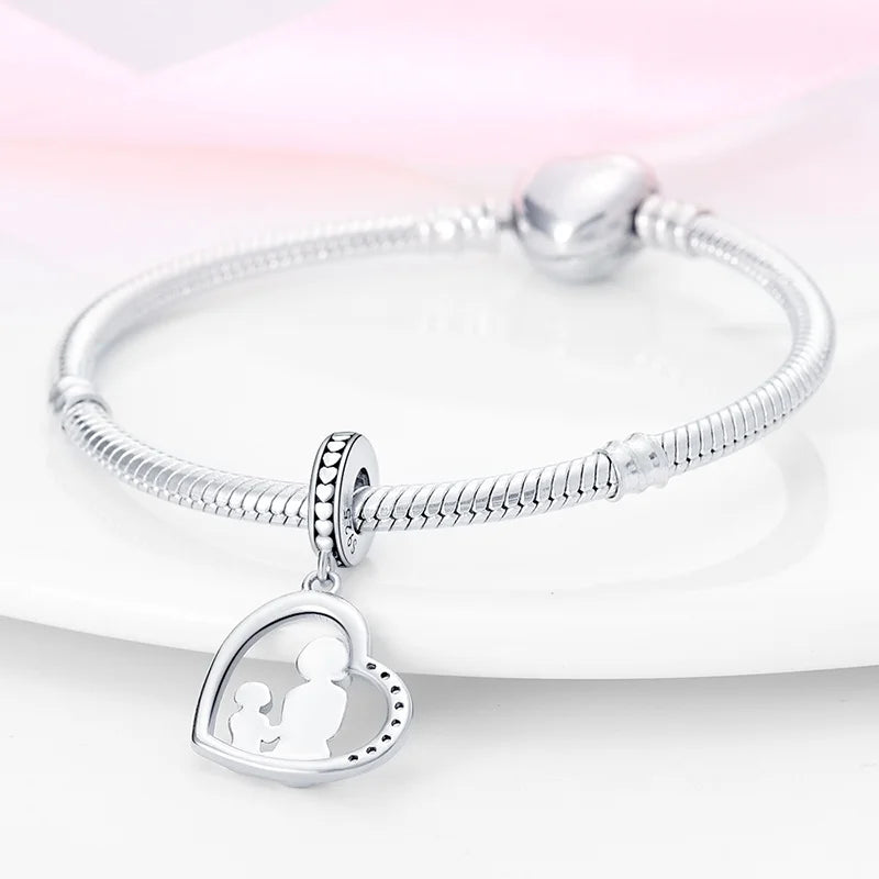 Dije Charm Madre e Hija de Plata 925 con Diseño de Corazón