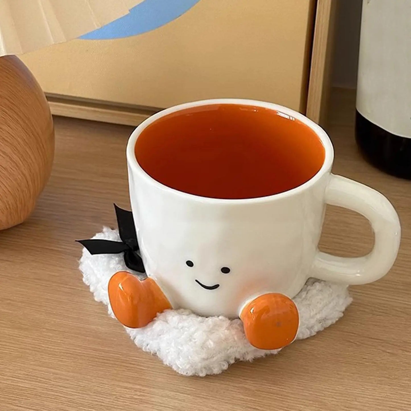 Taza de Cerámica con Pies y Carita Sonriente - Mug Adorable 400ml