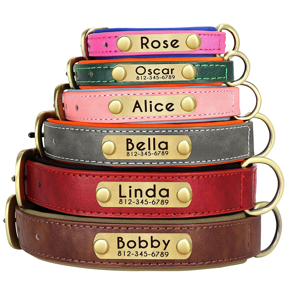 Collar Personalizado para Perro de Cuero PU con Placa Grabada