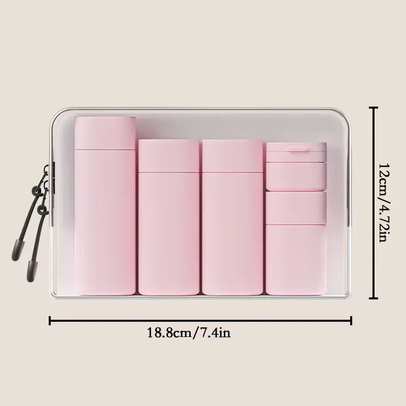 Set de Envases para Viaje 5 Piezas Botellas Reutilizables Porta Cosméticos Recargables Kit de Viaje loción, limpiador, shampoo