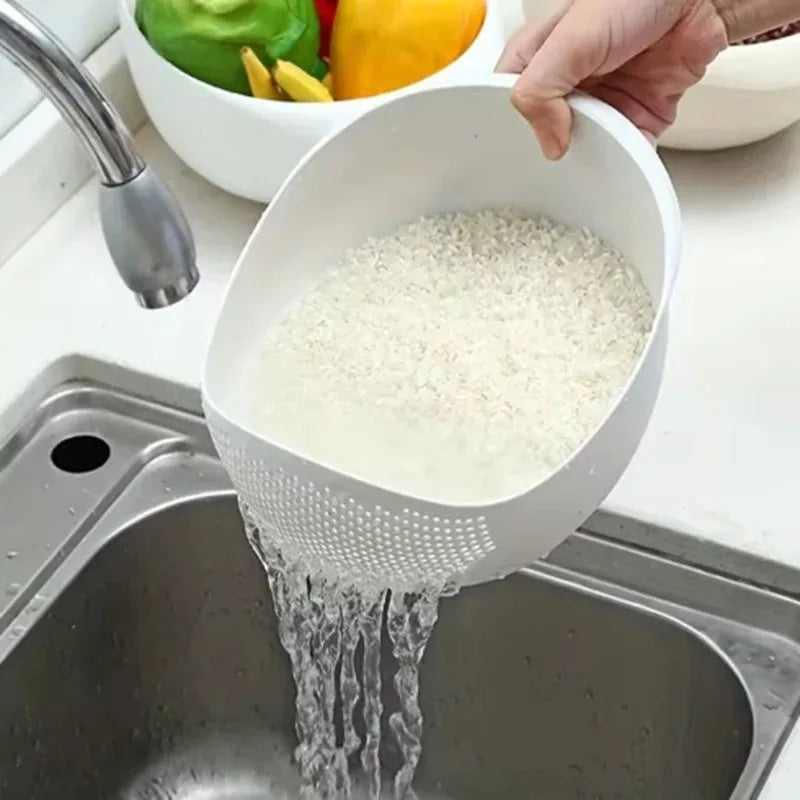 Colador de Silicona con Mango - Cesta de Drenaje para Lavado de Arroz