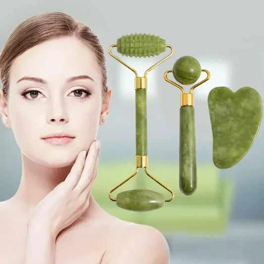 Rodillo Facial de Jade Natural con Gua Sha | Masajeador Facial para Skincare