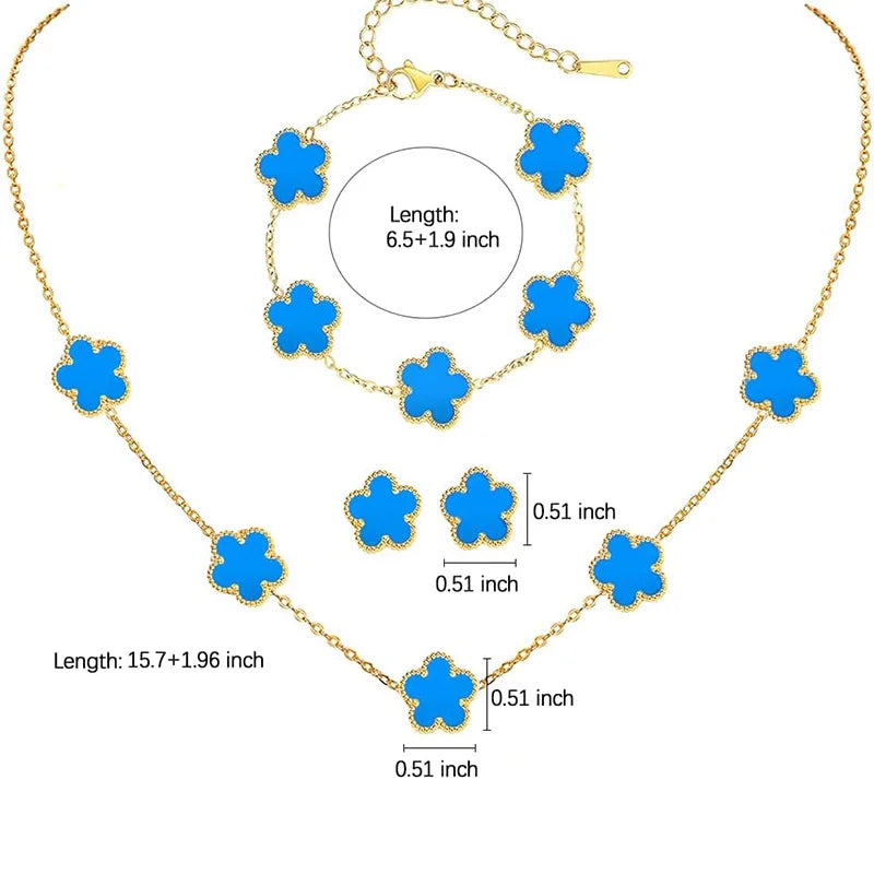 Set de Joyería Trébol Elegante – Collar, Pulsera y Aretes