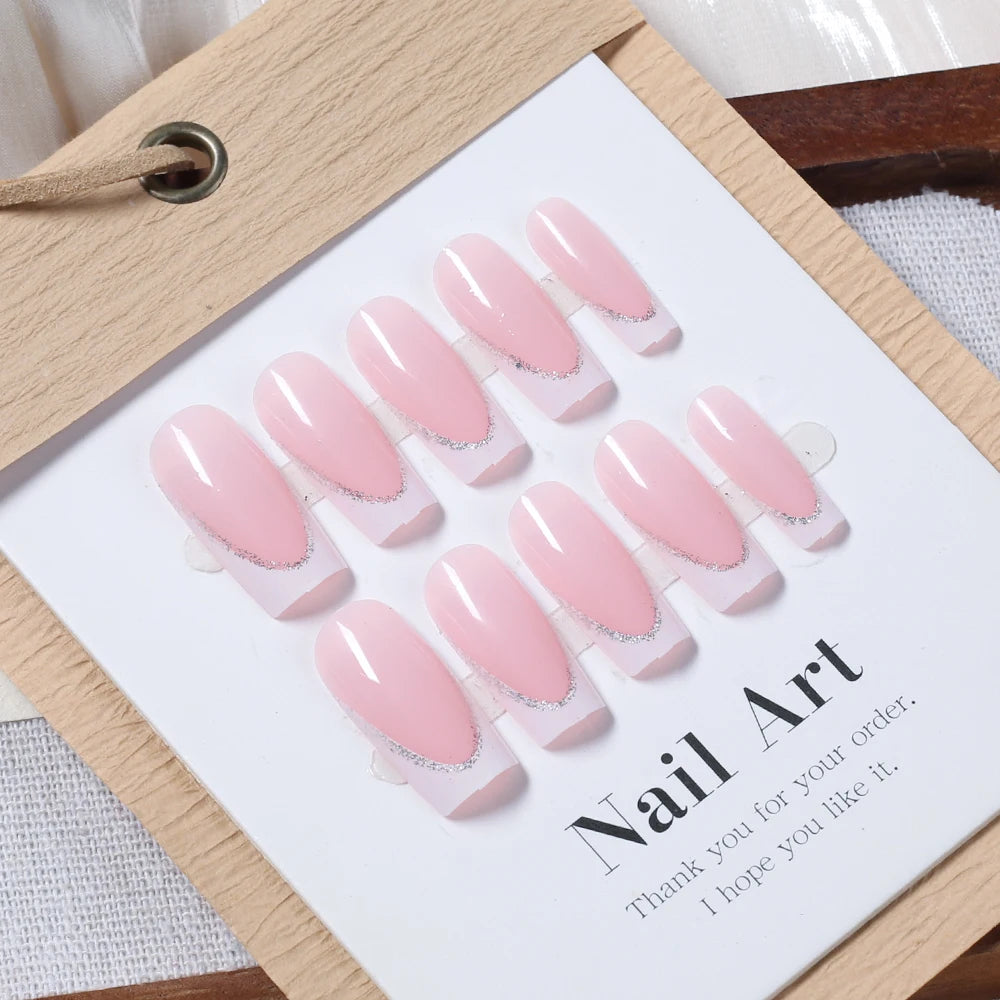 Uñas Postizas Press On Glitter 24 Piezas | Uñas Acrílicas Cortas Forma Coffin Largas