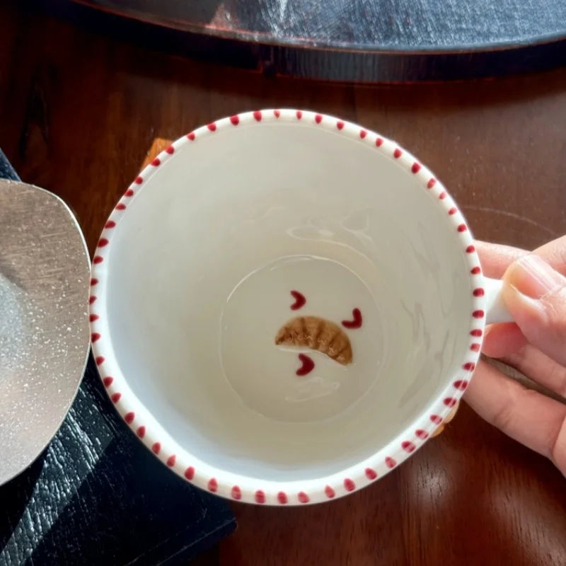 Taza de Cerámica con Relieve "Hand-drawn" - Diseño de Ositos y Corazones