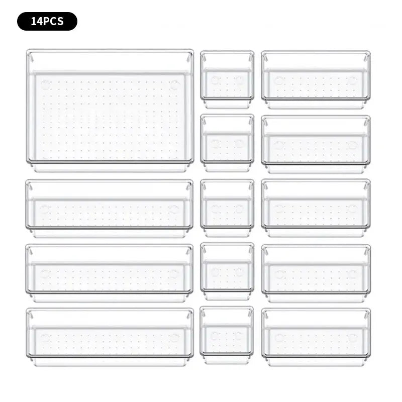 Organizador de Cajones Transparente (Set de 7 o 14 Piezas) – Divisores Multiusos