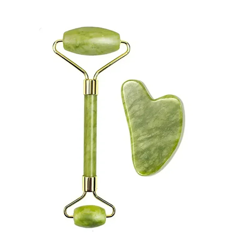 Rodillo Facial de Jade Natural con Gua Sha | Masajeador Facial para Skincare
