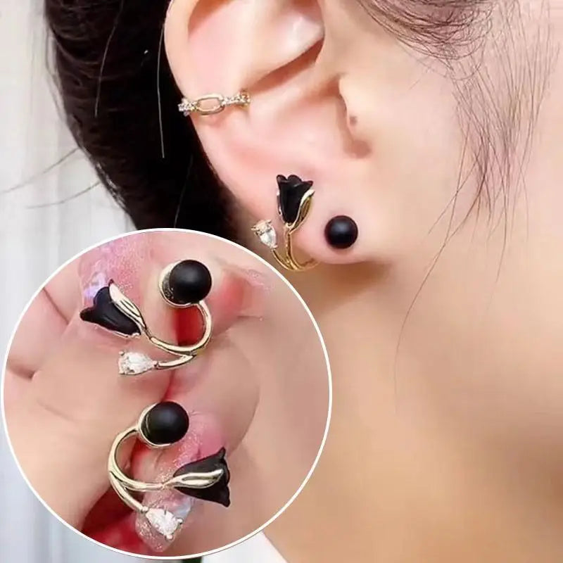 Aretes Tulipán con Moño – Plata y Flor Blanca, Elegantes