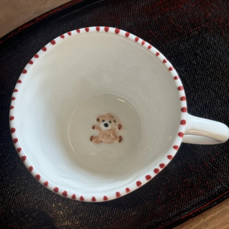 Taza de Cerámica con Relieve "Hand-drawn" - Diseño de Ositos y Corazones