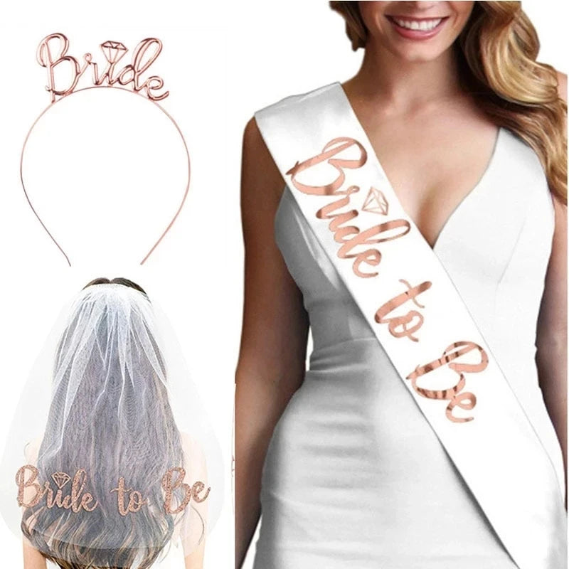 Kit Bride to Be para Despedida de Soltera – Velo, Banda Satinada y Accesorios para Novia