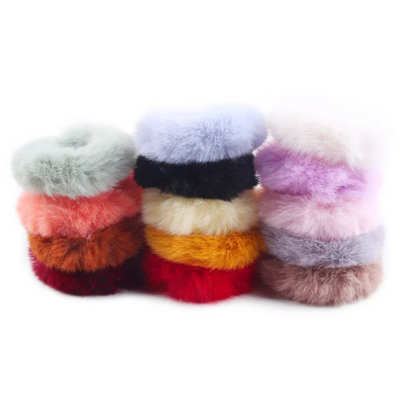 Scrunchie de Peluche, Felpa para Cabello | Liga de Pelo Suave Invierno