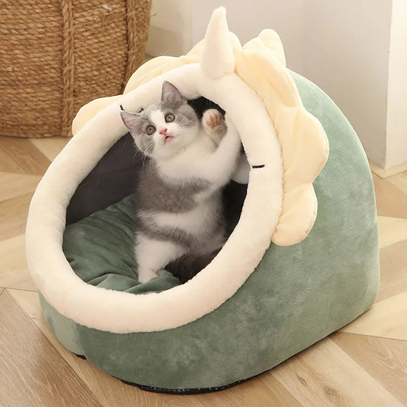 Cama Tipo Nido para Gatos con Cojín Reversible y Juguete Colgante