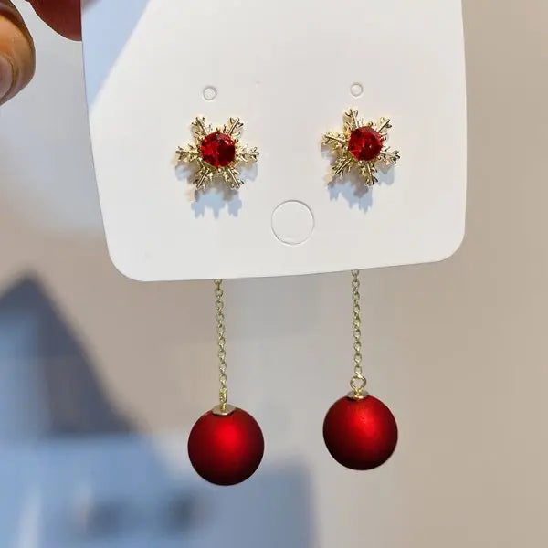 Aretes Copo de Nieve con Cristales – Estilo Largo y Sofisticado, Diseño Femenino