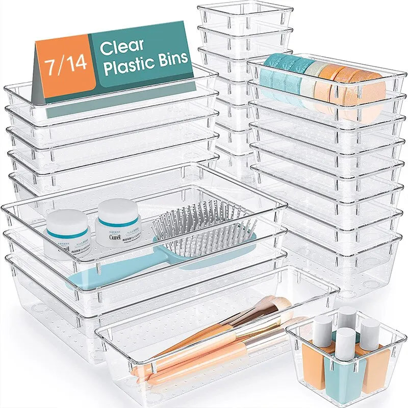 Organizador de Cajones Transparente (Set de 7 o 14 Piezas) – Divisores Multiusos