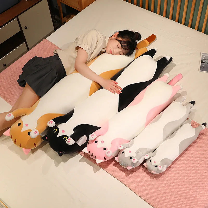 Peluche Gato Largo 130cm Suave y Decorativo, Almohada Peluche Antiestrés