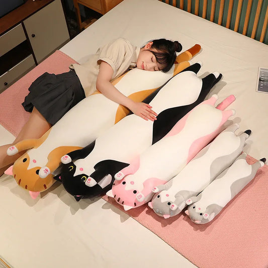 Peluche Gato Largo 130cm Suave y Decorativo, Almohada Peluche Antiestrés