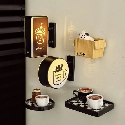 Miniatura de Cafetería Magnética con Luz LED - Decoración Retro Vintage