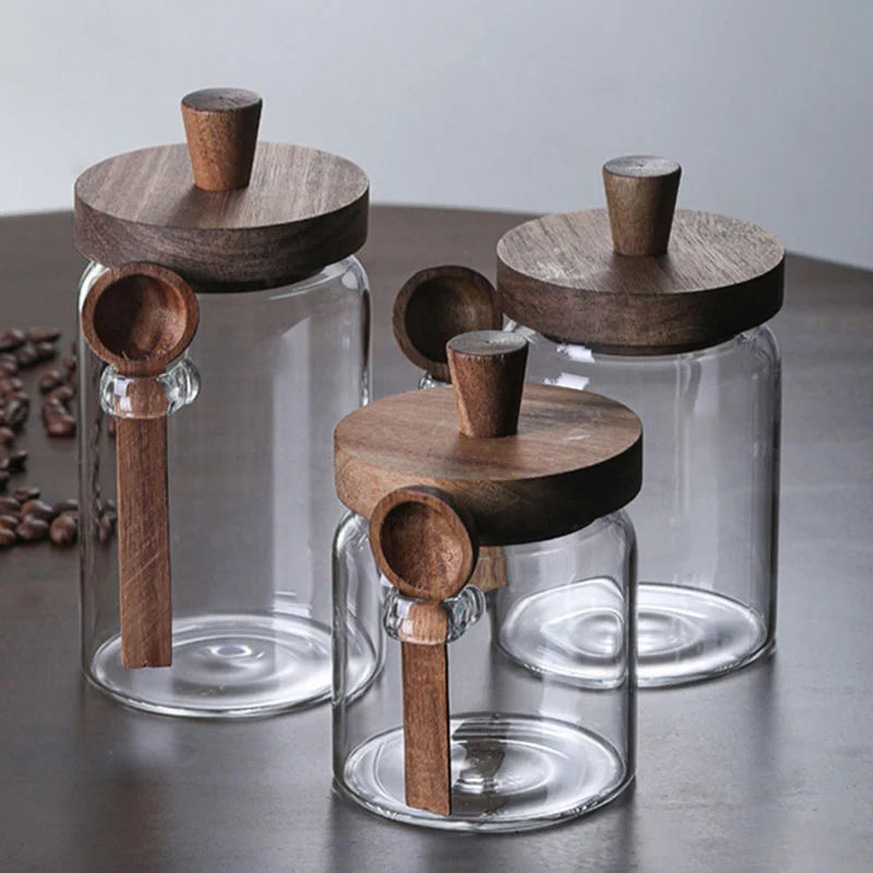 Tarro de Vidrio Hermético con Cuchara de Madera