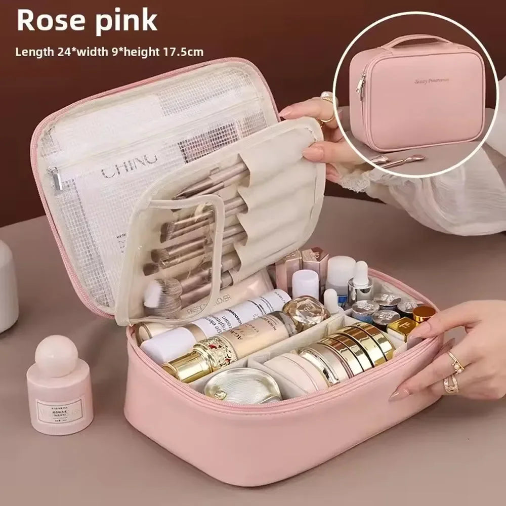 Organizador de Maquillaje Portátil de Doble Capa – Estuche de Viaje