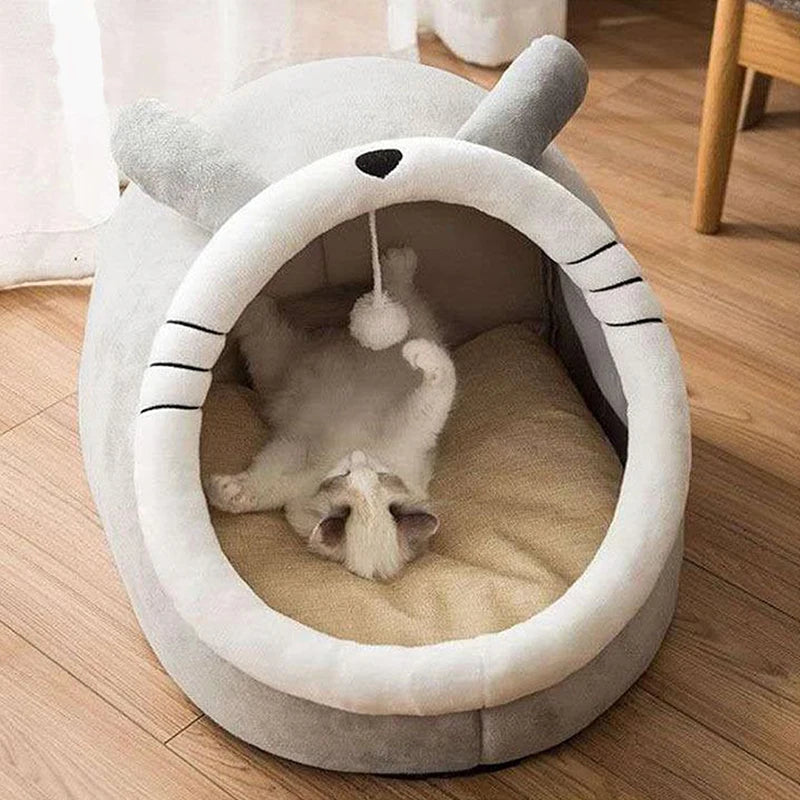 Cama Tipo Nido para Gatos con Cojín Reversible y Juguete Colgante