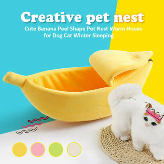 Cama para Gatos en Forma de Plátano – Cama Suave Tipo Refugio para Mascotas