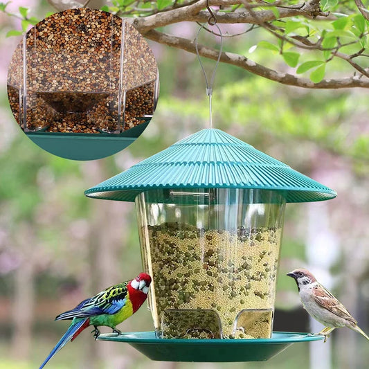 Alimentador de Aves Colgante con Techo Protector - Exterior Transparente