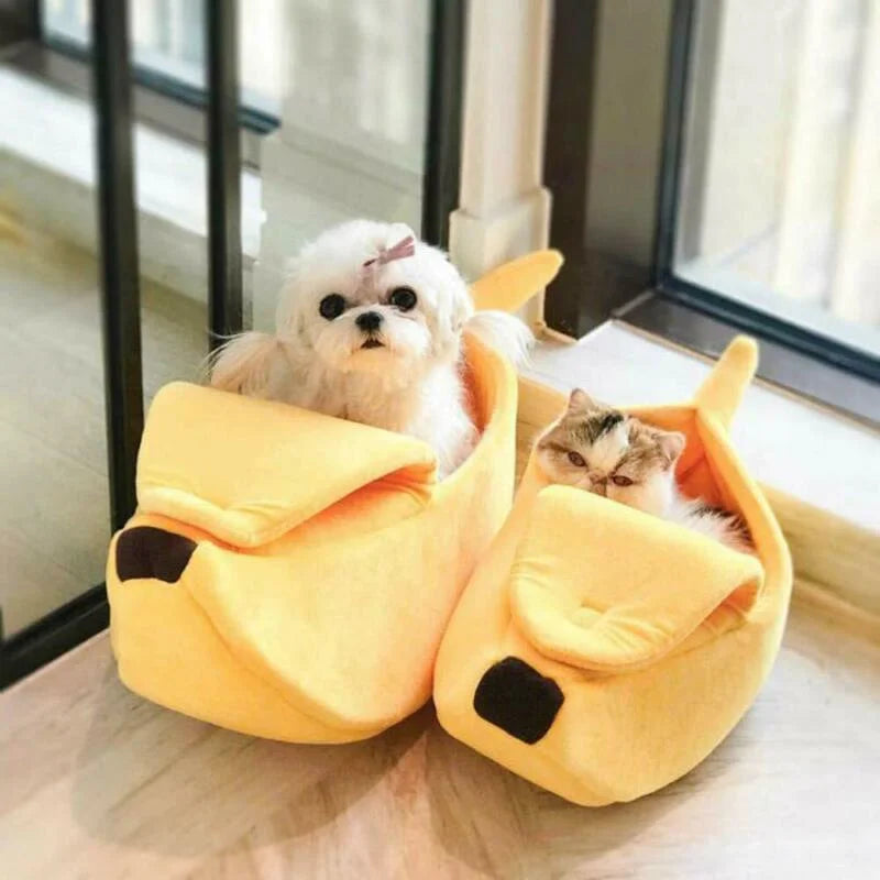 Cama para Gatos en Forma de Plátano – Cama Suave Tipo Refugio para Mascotas