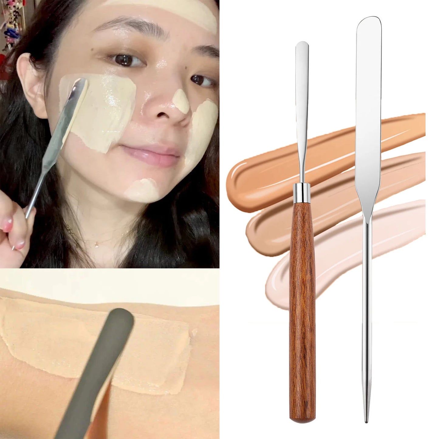 Espátula de Maquillaje de Acero Inoxidable Profesional – Aplicador de Base Facial Tipo Paleta, Acabado Uniforme y Natural