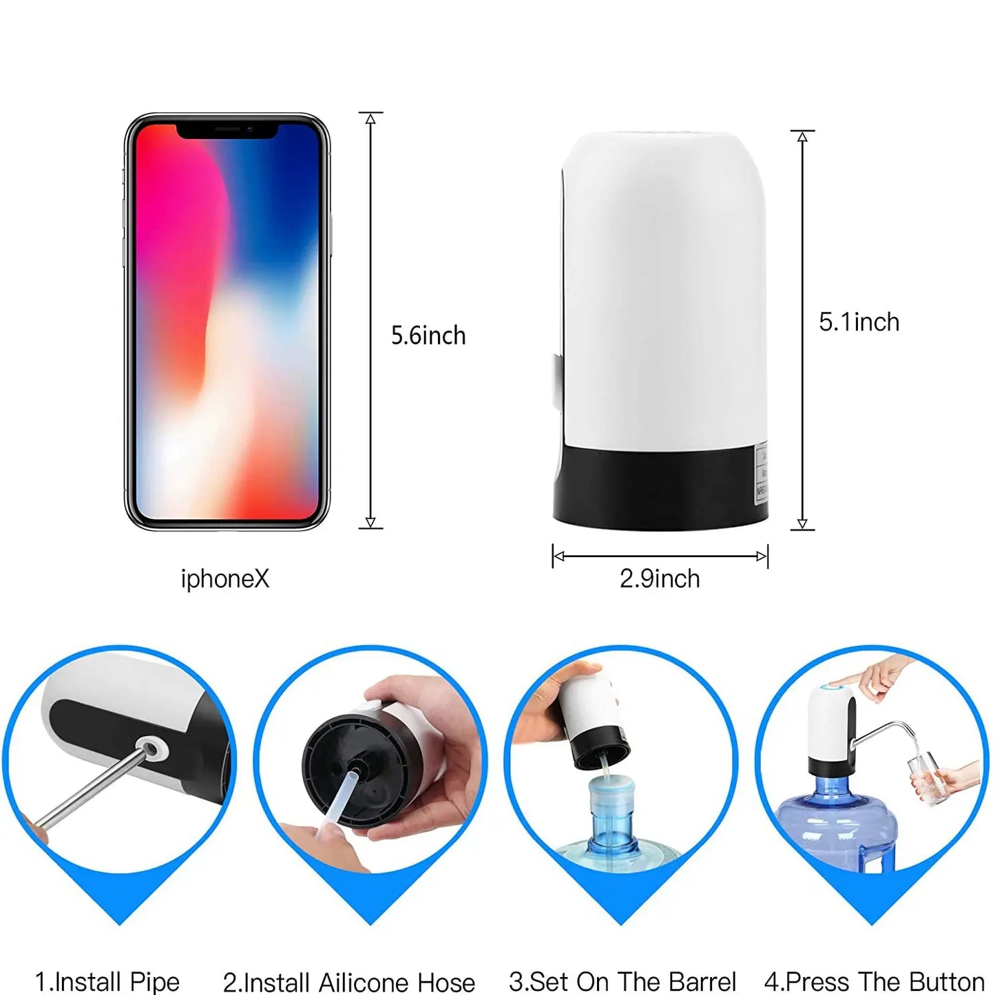 Bomba de Agua Eléctrica para Garrafón - Dispensador Recargable USB
