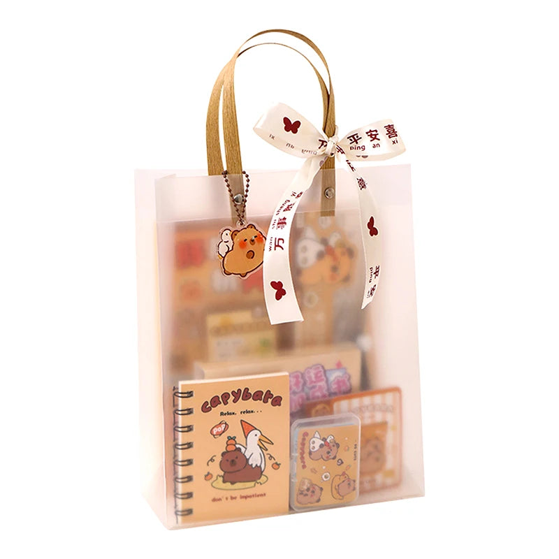 1Set Kawaii Capybara Stationery Set Cartoon Cute Handbag Stationery Set Office Supplies Student Stationery Birthday Gifts
