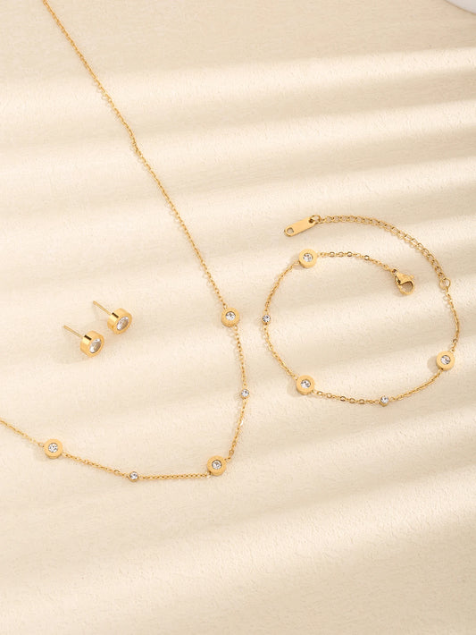 Set de Joyería Elegante con Cristales – Collar, Pulsera y Aretes