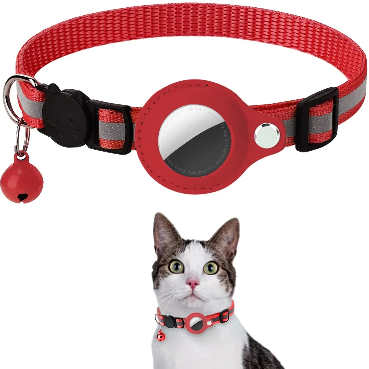 Collar para Gato con Soporte para AirTag – Ajustable, Reflectante y con Campana