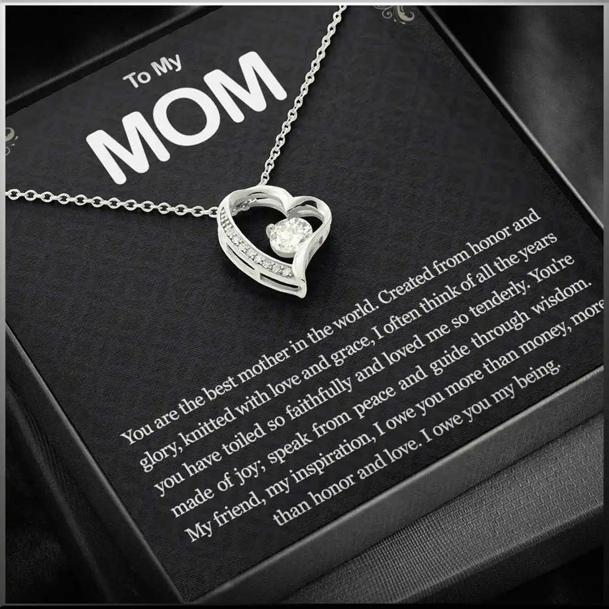 Collar Corazón “Mom” con Caja de Regalo – Detalle Día de las Madres