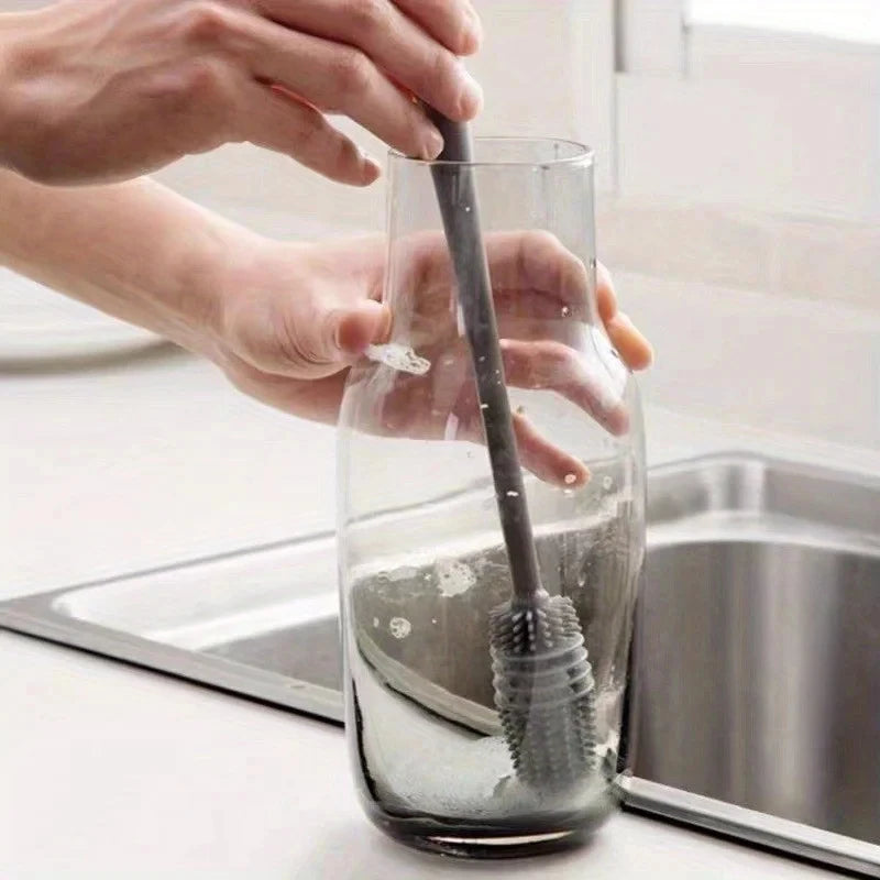 Cepillo de Silicona para Botellas y Mamaderas - Limpiador de Mango Largo