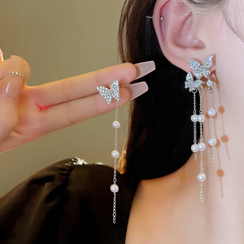 Aretes Copo de Nieve con Cristales – Estilo Largo y Sofisticado, Diseño Femenino