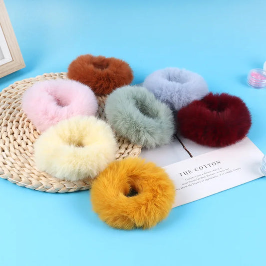 Scrunchie de Peluche, Felpa para Cabello | Liga de Pelo Suave Invierno